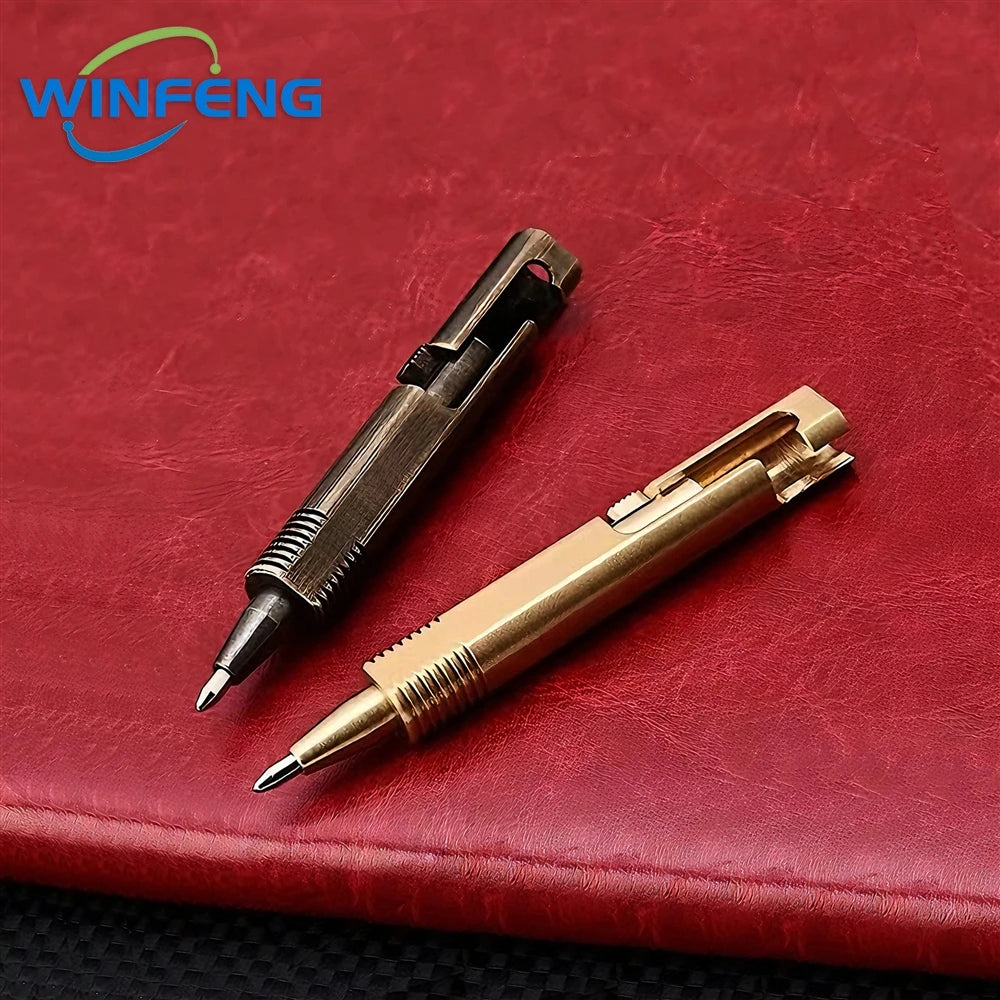 Mini Bolt Action Ballpoint Pen Retro Brass Business Signature Pen Outdoor Camping Tactical Writing Tool Office School Stationery