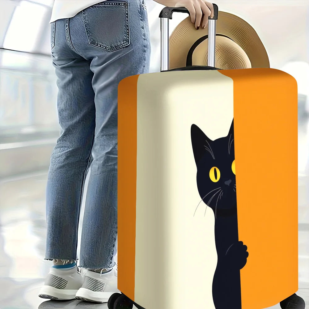 1PC Minimalist Black Cat Peep Print Luggage Cover for luggage sizes 18 – 32 inches; dust and elastic travel accessories to ef