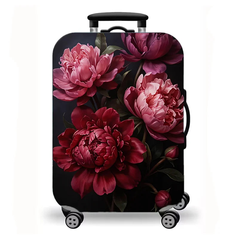 Luggage Cover, Luxury Floral Rose Print Stretch Suitcase Protector for Travel, Elegant Peony Sunflower Art Design