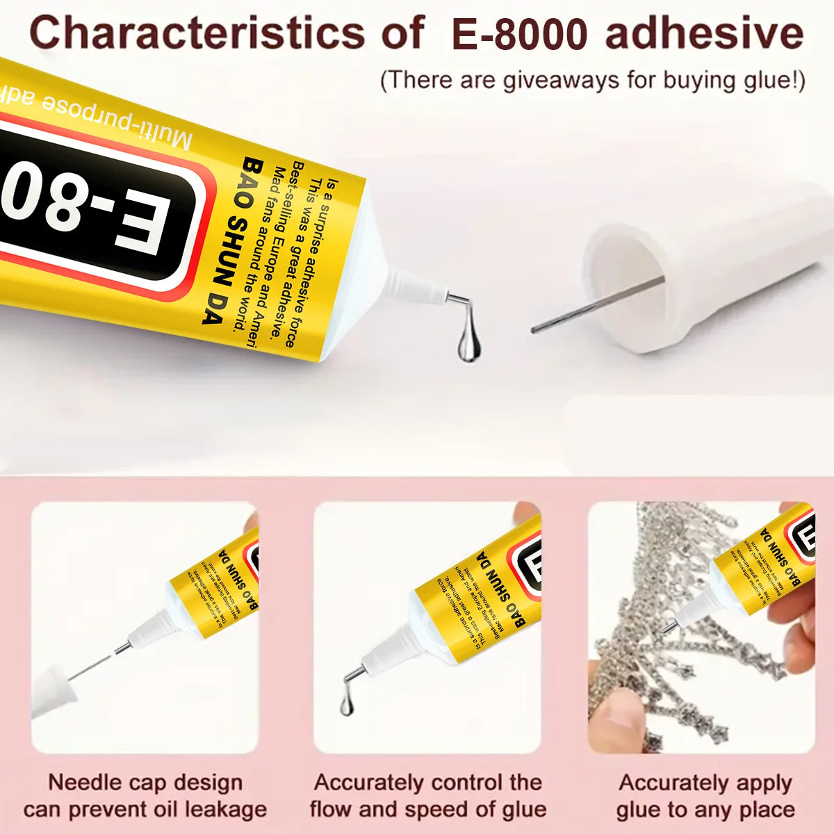 E-8000 15ML Transparent Phone Screen Repair Glue E8000 Universal Glass Plastic DIY Adhesive With Precision Applicator Ela