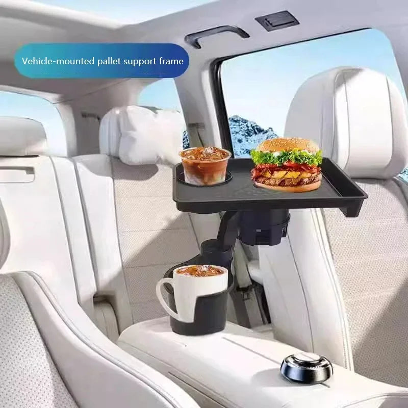 Car cup holder tray with double cup holder dining table food car tray portable adjustable beverage holder