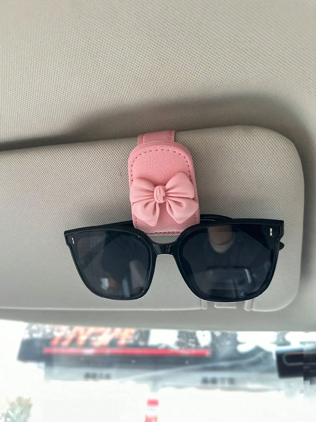 Car Sun Visor Glasses Clip Bow Cute Pink Interior Sunglasses Storage Rack, Car Accessories