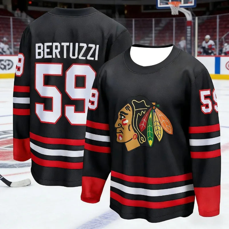 Chicago Ice Hockey Jersey Men's Blackhawks Black Long Sleeve Sports Sportswear Breathable Team Uniform for Hockey Fans Day &Gift