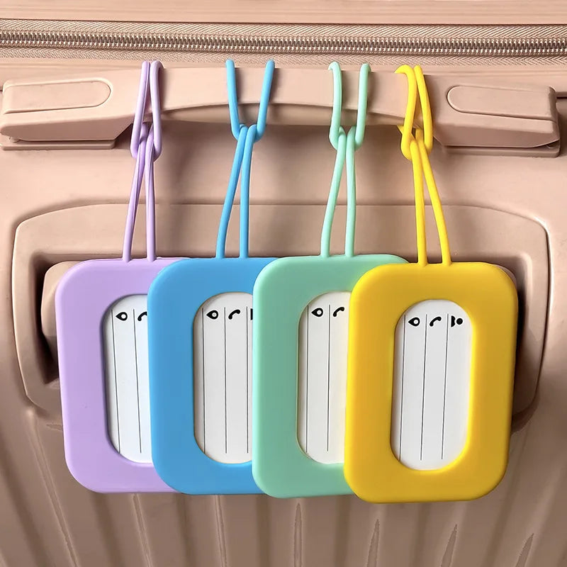 Silicone Travel Luggage Tags Name & ID Card Holder Solid Color Suitcase Label Baggage Boarding Bag Tag Travel Accessories