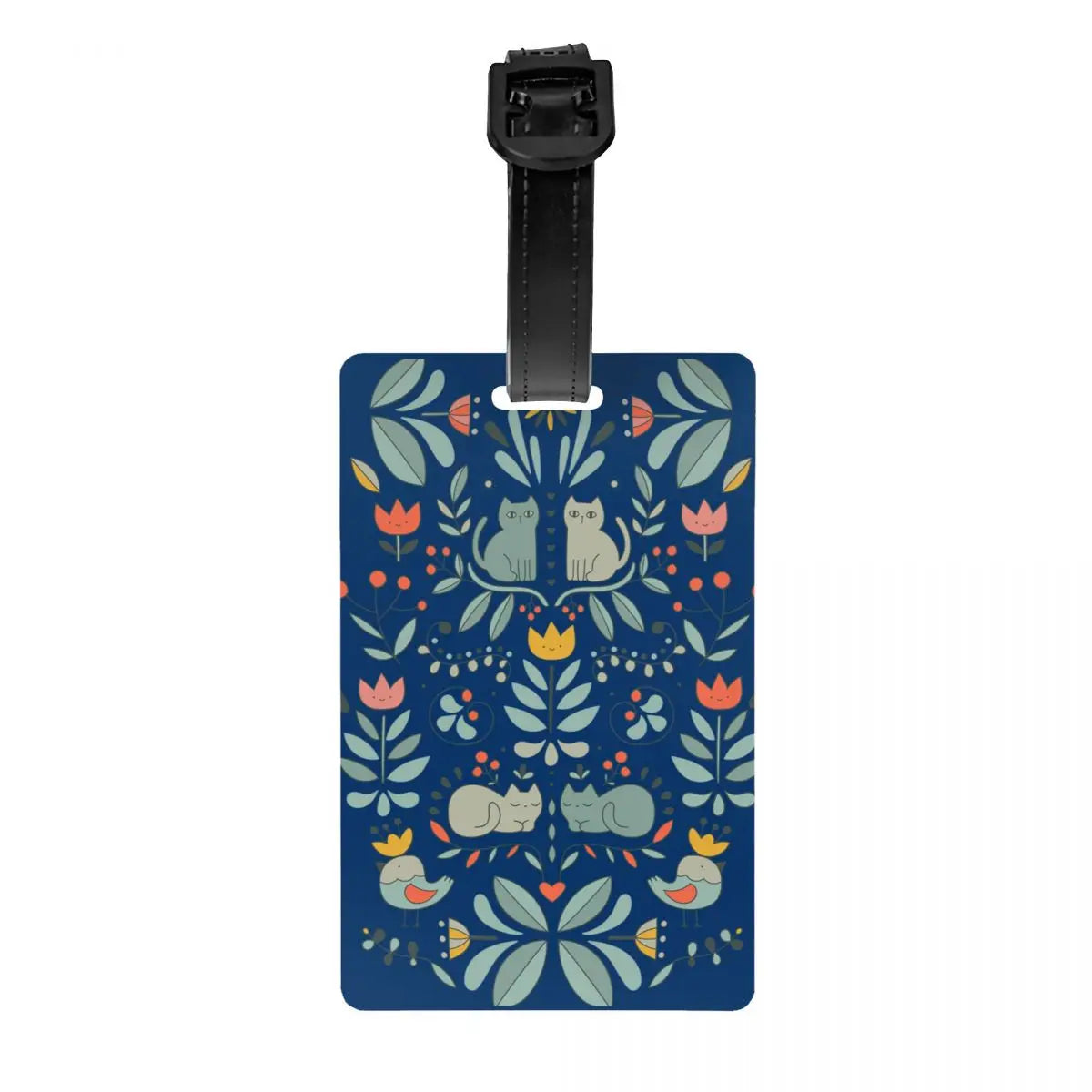 Custom Swedish Folk Cats Luggage Tag With Name Card Privacy Cover ID Label for Travel Bag Suitcase