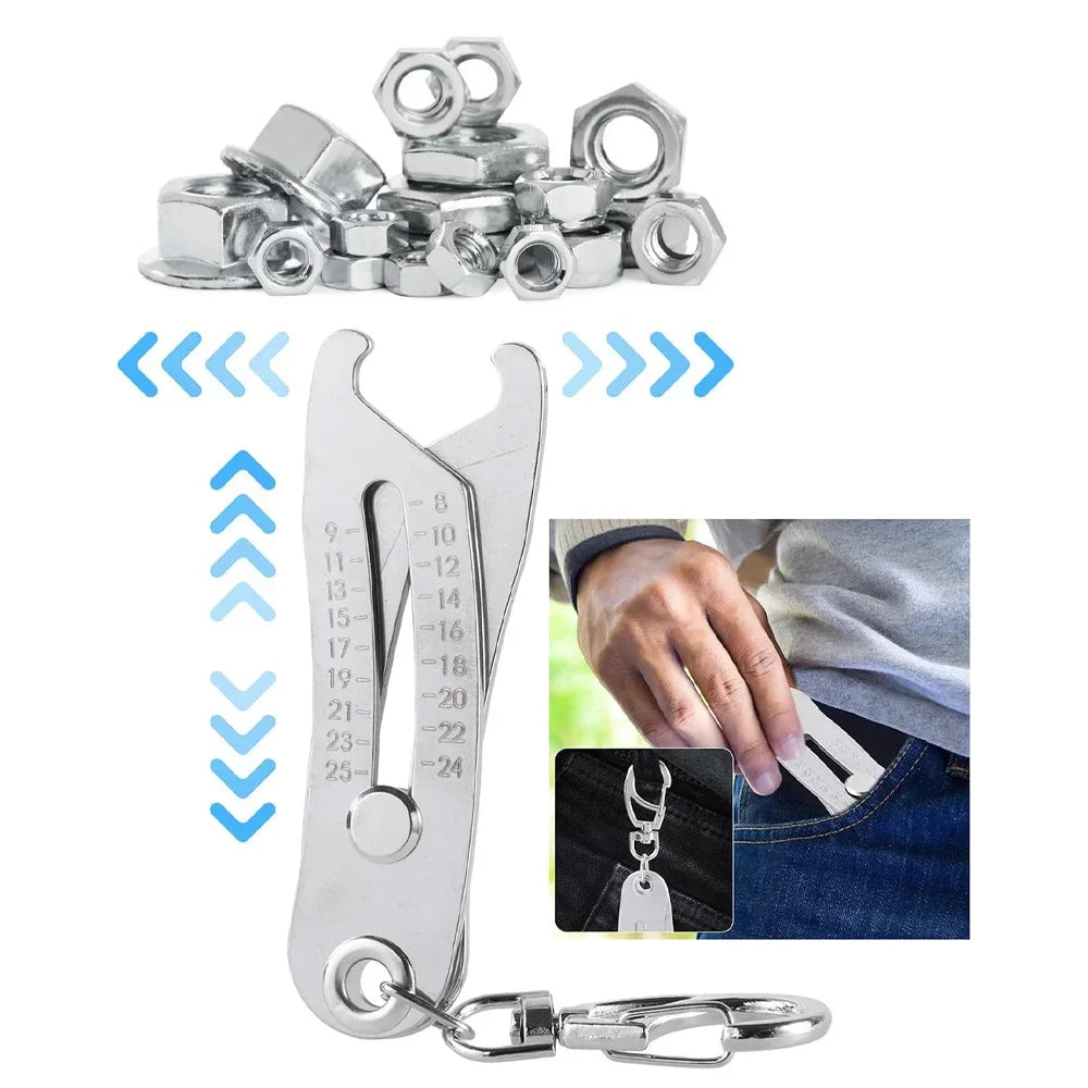 Precise Thread Size Checker Keychain Portable Caliper Gauge Metric/Imperial Hexagonal Nut Screw Thread Size Manual Measure Tools