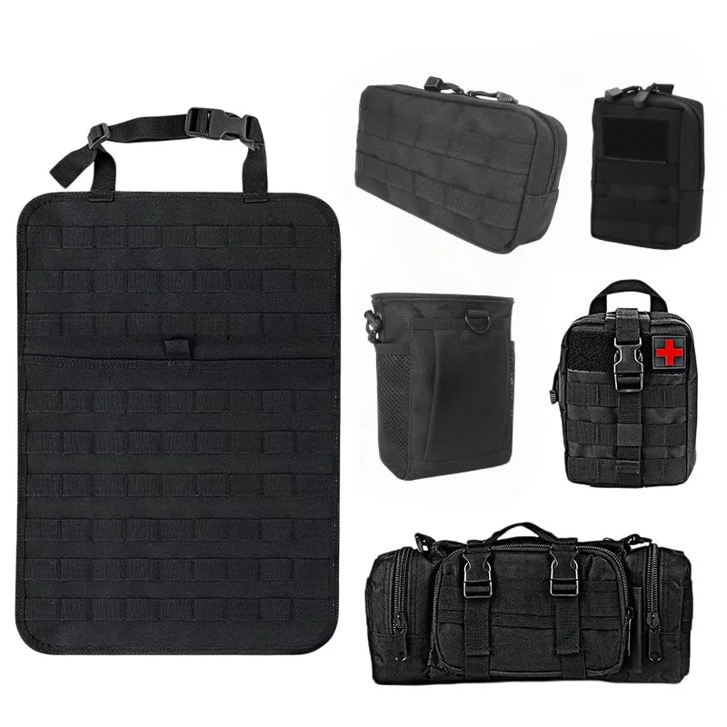 Tactical Car Seat Back Organizer Tactical Vehicle Panel Organizer with 5 Detachable Molle Pouches Universal Fits Most of Vehicle