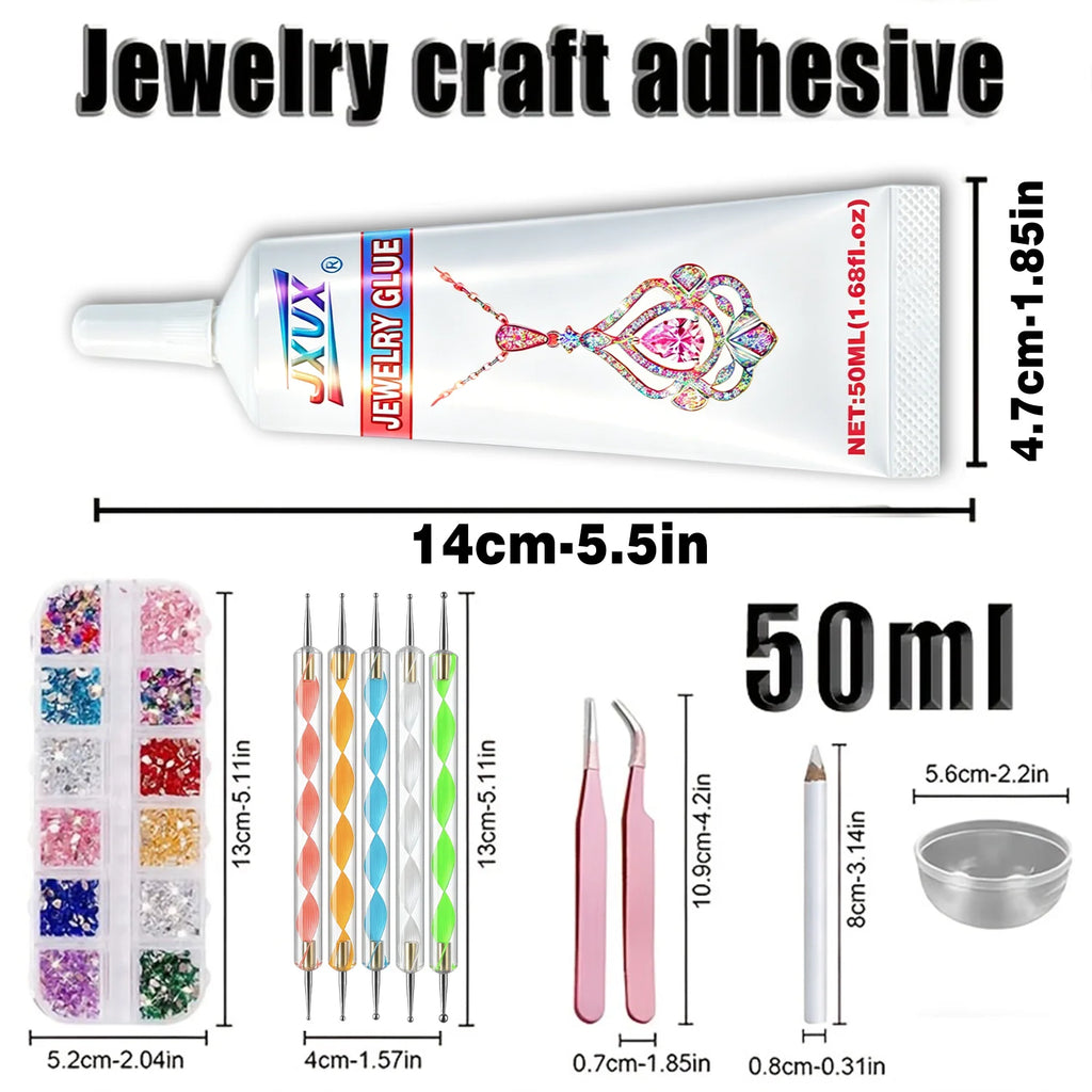 JXVX B7000 Glue for Rhinestones Crafts, 4PCS 50ML Clear B-7000 Super Jewelry Glue Transparent Industrial Adhesive for Fabric Jewelery Making Crystal Gem Tac Nail Art Glass.