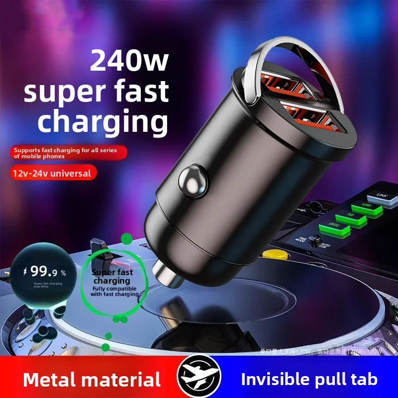240W Mini Dual-Cigarette Lighter Car Charger Super Fast Charging Hidden 12V 24V USB Conversion Phones Adapter For iPhone 17 15