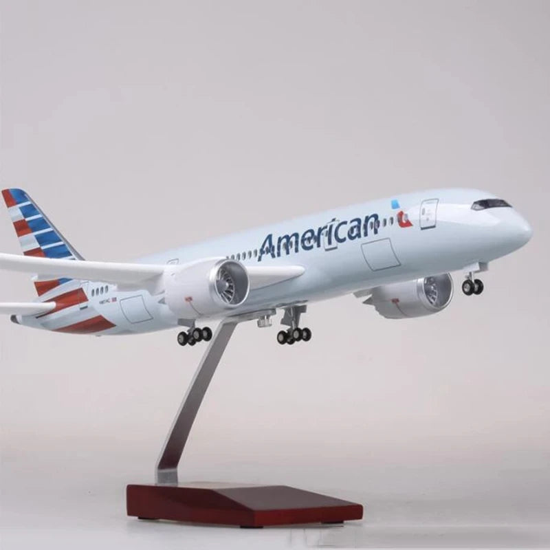 1:130 Scale Toy Plane Model B787 American Airways Resin Diecast Airplane With Light and Wheel for Colelction Display Toy Gift