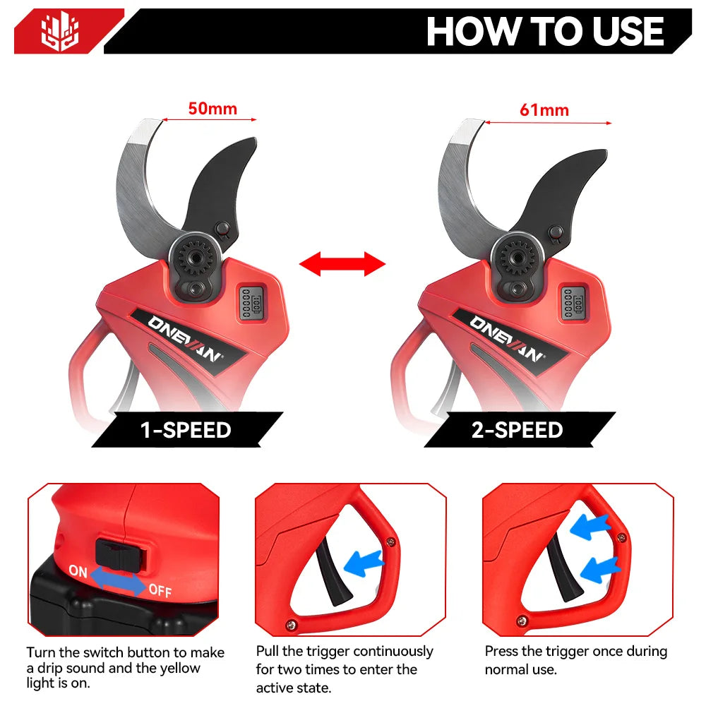 ONEVAN Brushless Electric Pruning Shear Cordless Portable Trimming Tree Cutting Garden Power Tool For Makita 18V Battery Pin