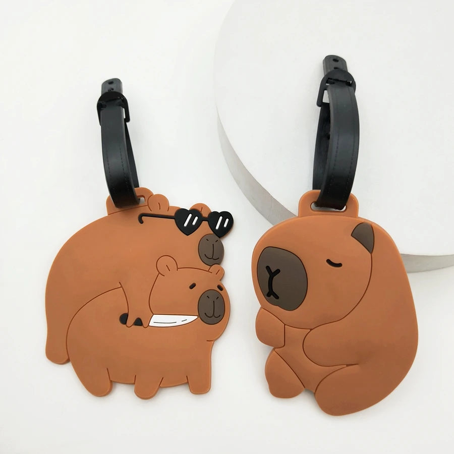 1//2/3PCS Cute Animal Kapibala PVC Soft Rubber Luggage Tag Hanger Identification Tag Bag Hanger Luggage Hanger Anti Loss Strap