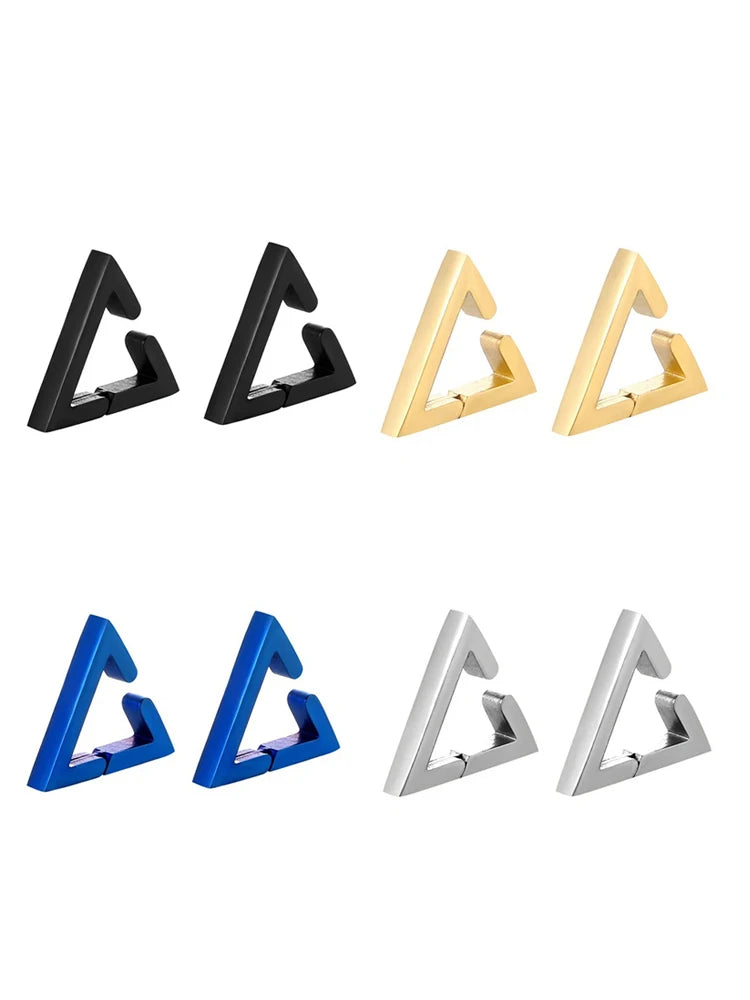 2PC Punk Stainless Steel Non-Piercing Triangle Earring Clip False Triangle Ear Hoops Hip Hop Ear Accessories for Men and Women