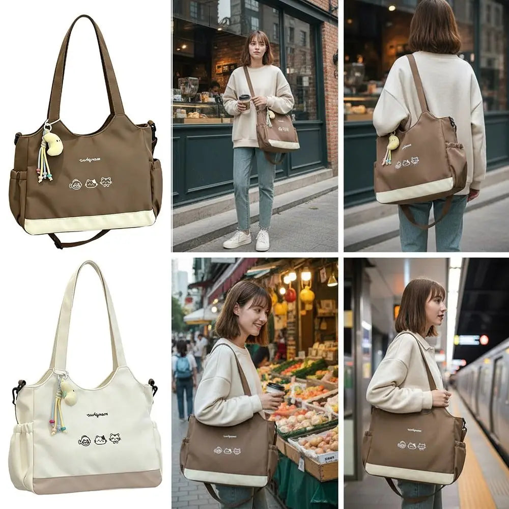Large Capacity Tote Bag Canvas Material Zipper Closure Crossbody Bag Durable Construction Soft Cotton Strap Shoulder Bag