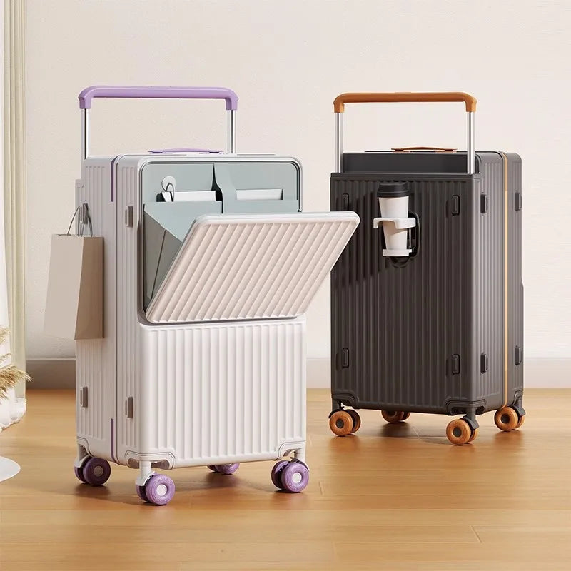 Wide Handle Luggage with Large Capacity Front Opening Travel Suitcase with Multifunction Trolley Case 20/28/30 inch