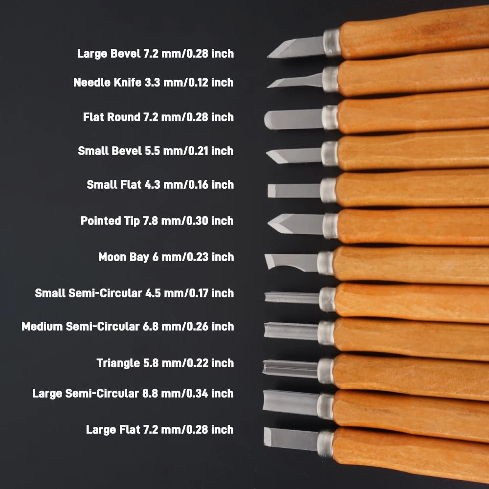 12pcs Professional Wood Carving Chisel Knife Set Suitable For DIY Carving Carpenter Experts And Beginners