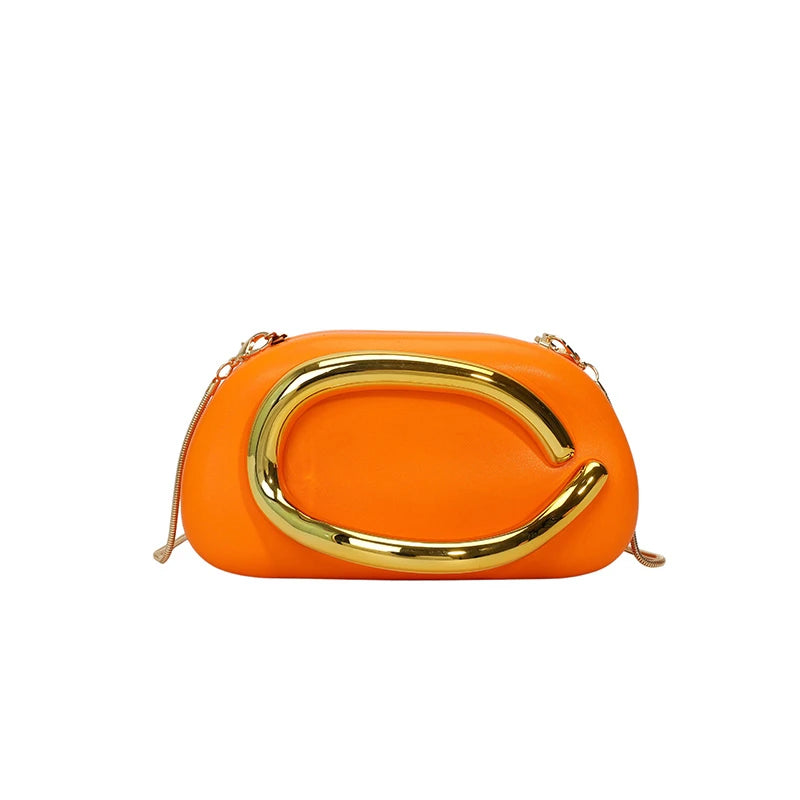 Women PU Leather Metal Handle Handbag & Removable Strap Crossbody Shoulder Bag Hand-held Shoulder Clutch Bag for Evening Dinner