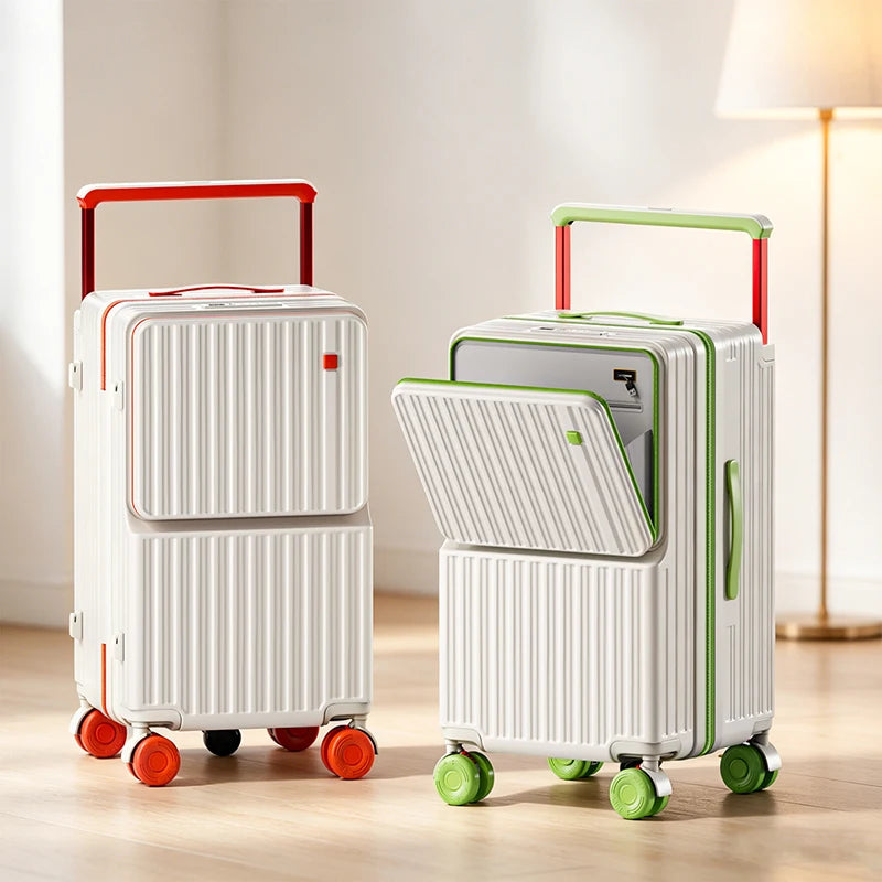 Business Color-Block Travel Suitcase with Front Opening 20-28 inch Wide Handle Luggage Explosion-Proof Zipper Trolley Case