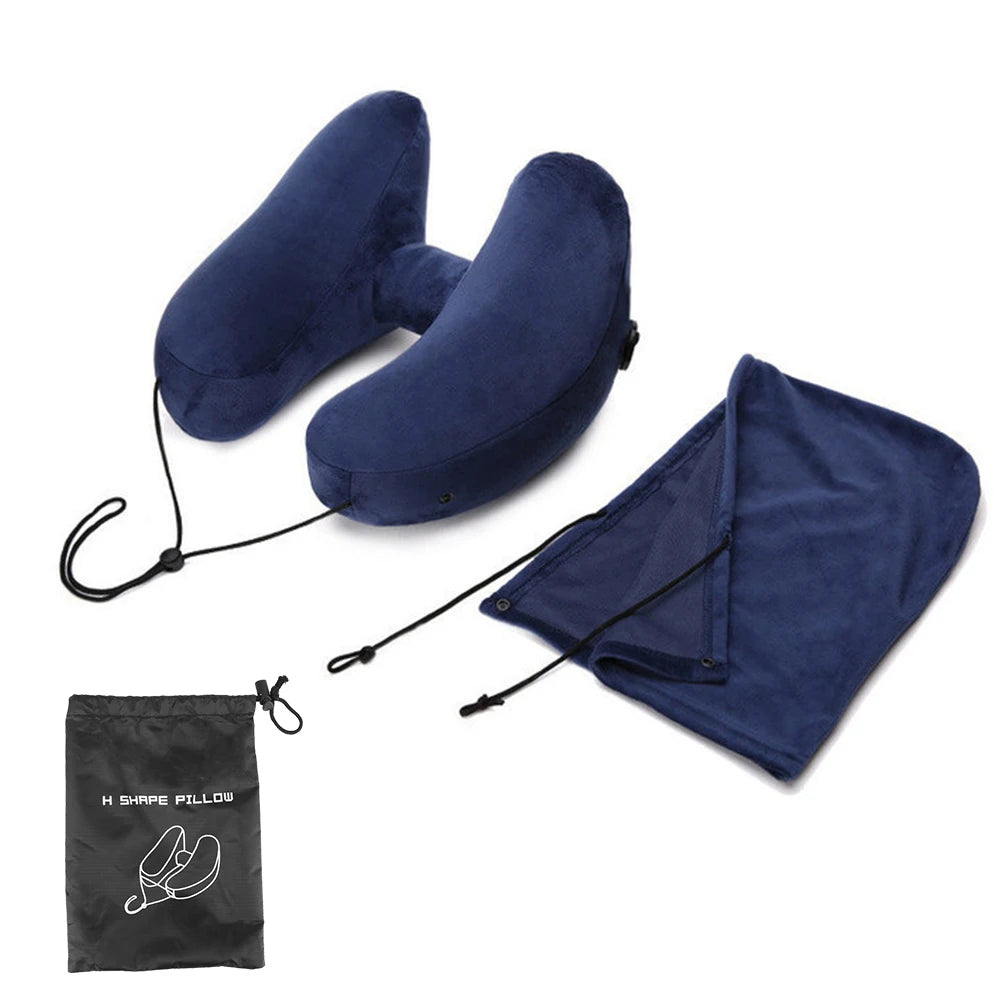 Portable U-Shaped Pillow Inflatable Neck Pillow With hood H-Shaped Inflatable Pillow Travel Neck Pillow Car Neck Rest Cushion