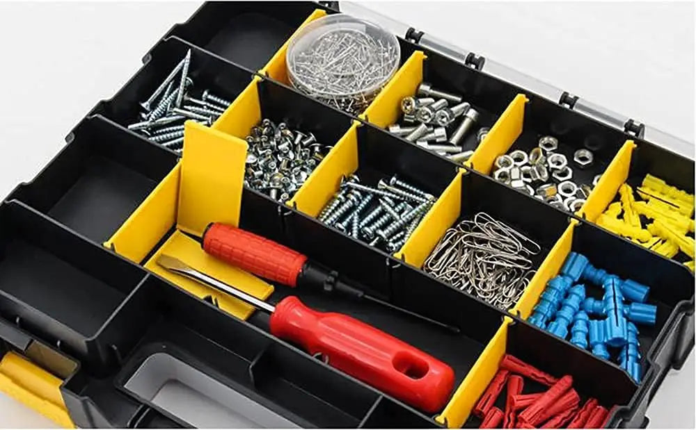 Tools Organizer Box Big Parts Storage Box 34-Compartment Double Side Hardware Organizers Plastic Dividers for Screws, Nuts,