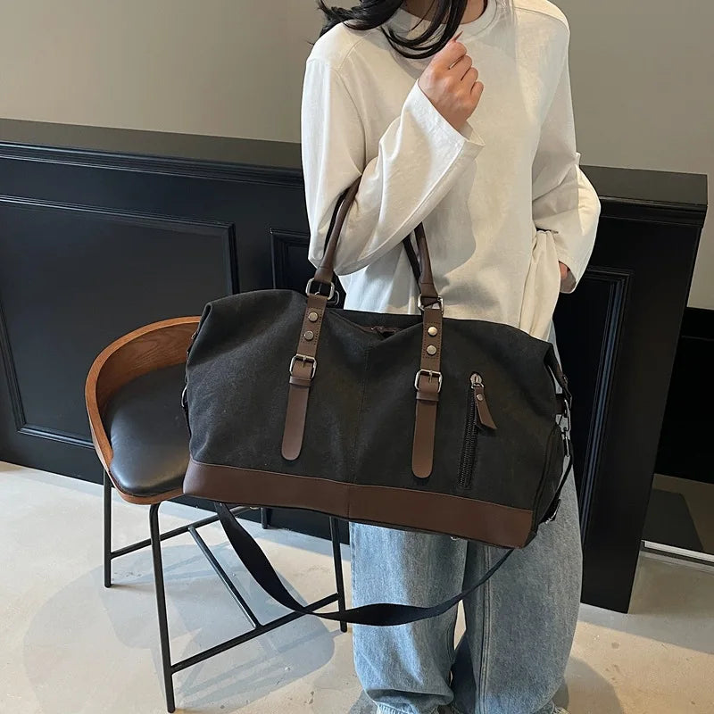 Canvas Travel Tote Bag For Men Large Capacity Short Trip Shoulder Duffle Handbag Fashion Luggage Prop