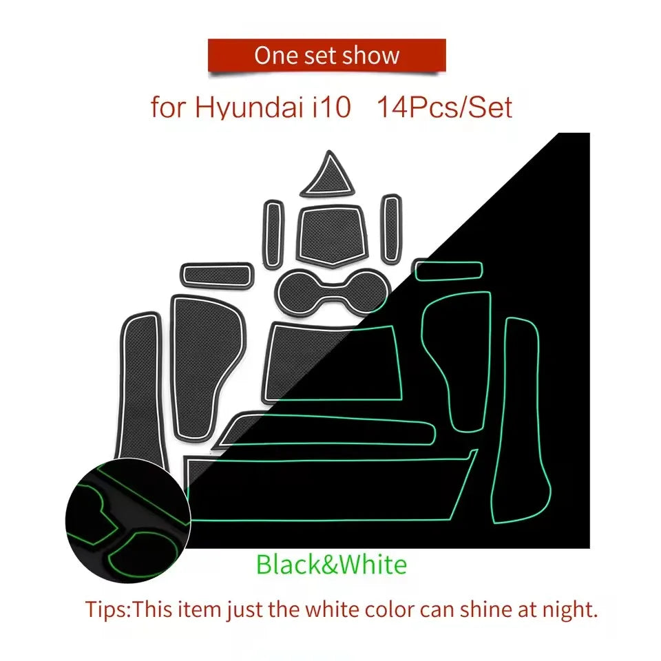 for Hyundai i10 2021 - 2023 Anti-Slip Gate Slot Cup Mat Door Groove Pad  Non-Slip Mats Coasters Car Interior Accessories