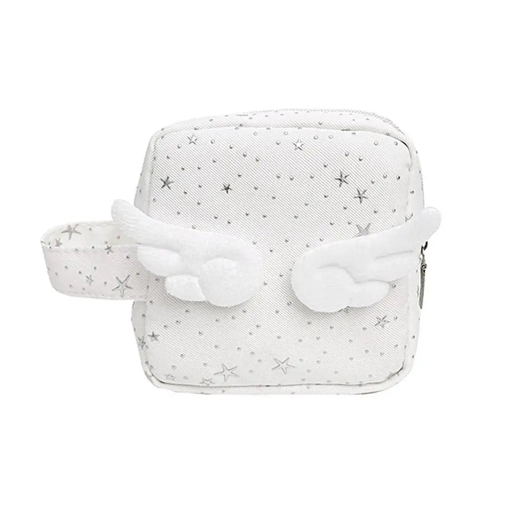 Angel Wing Silver Star Makeup Bag Large Capacity Travel Cosmetic Pouch Cute Sanitary Pad Organizer Lipsticks Wallet Girls Gift