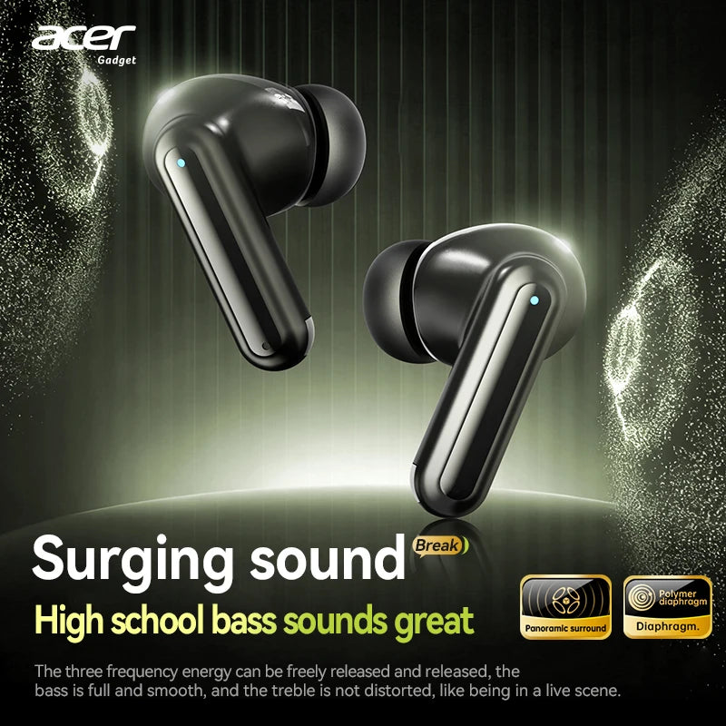 Acer In-Ear Wireless Bluetooth Headphones with Anc Active Noise Reduction, Hd Calls, Dolby Surround Sound, Large Battery, Long Battery Life, No Delay for Music and Games, Suitable for Sports, Running, and Fitness Use