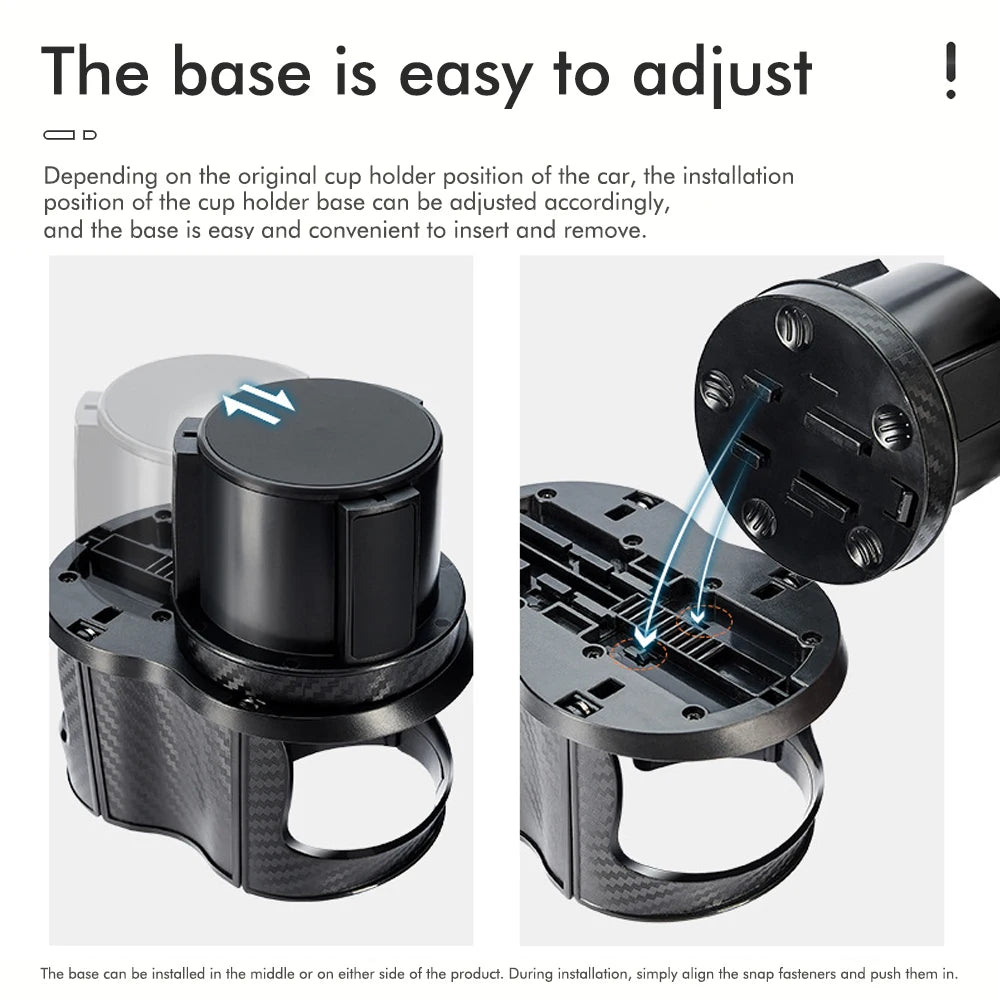 Car Dual Cup Holder Expander - 1-to-2 Design, Carbon Fiber Style, Universal Auto Cup Storage Rack for Drinks & Mugs