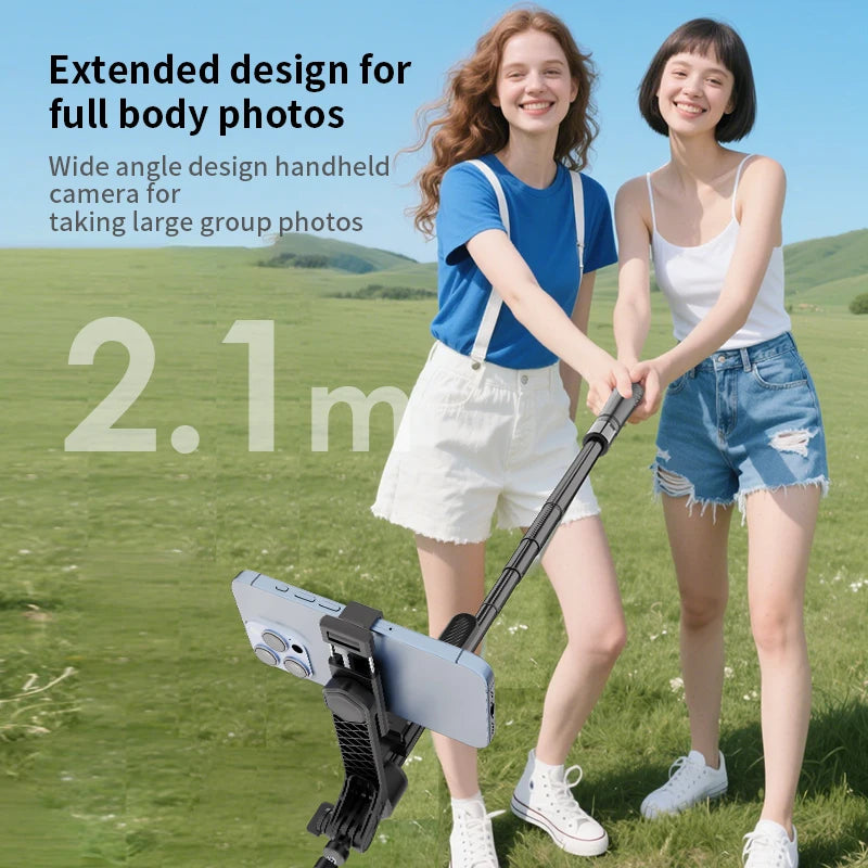 2.1m Scalable Selfie Stick with Tripod for Mobile Phone Action Camera Universal 1/4 Thread Handheld Stick with Bluetooth Shutter