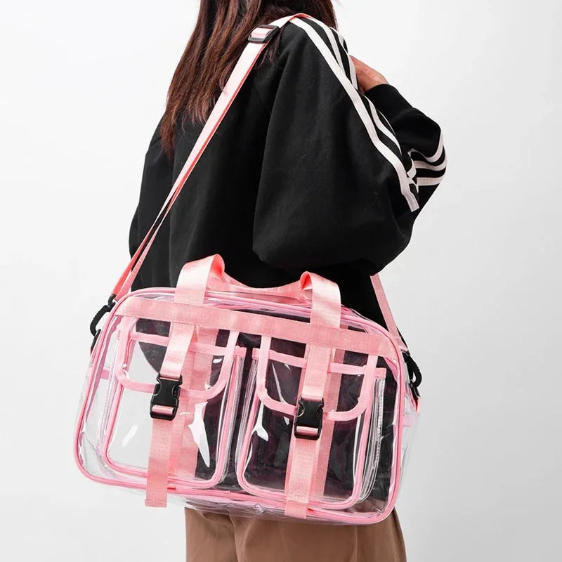 Fashion Versatile Solid Color PVC Transparent Travel Duffels 2025 New Hot Sale Zipper Simple Large Capacity Casual Shoulder Bag