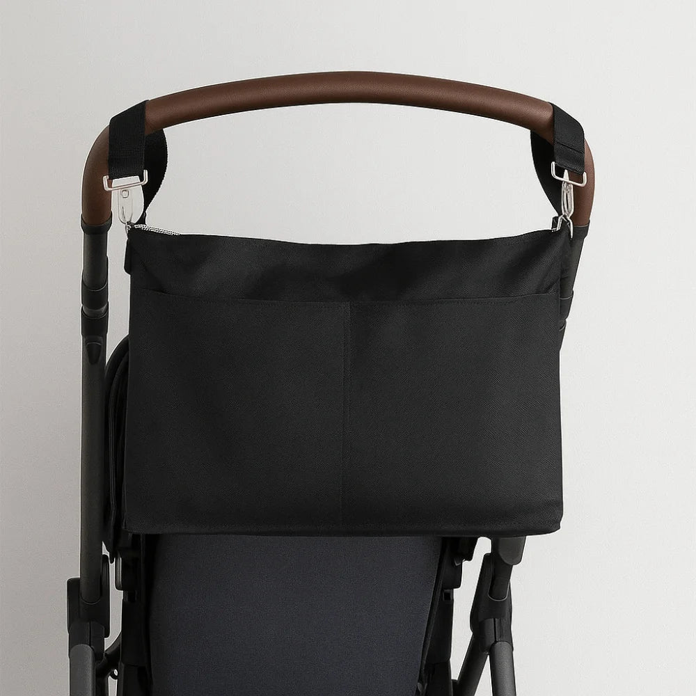 Portable Baby Stroller Storage Bag Multifunction Large-capacity Baby Pram Hanging Bag Black Waterproof Mommy Shoulder Bag