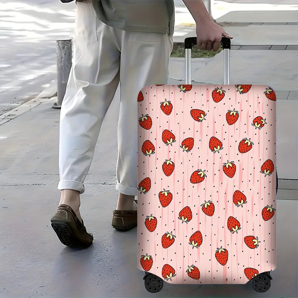 1PC Strawberry Print Luggage Cover for luggage sizes 18-32 inches; dust and elastic travel accessories to effectively protect