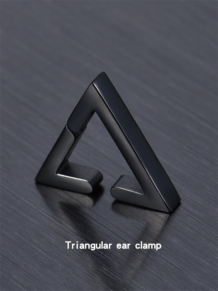 2PC Punk Stainless Steel Non-Piercing Triangle Earring Clip False Triangle Ear Hoops Hip Hop Ear Accessories for Men and Women