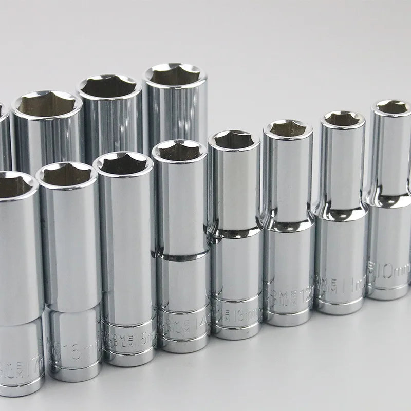 2025 Hot Sale 11pcs Metric Long Chrome Socket Set 1/4-Inch Drive 6-Point Deep Socket From 4 Mm To 14 Mm Professional Grade Tools