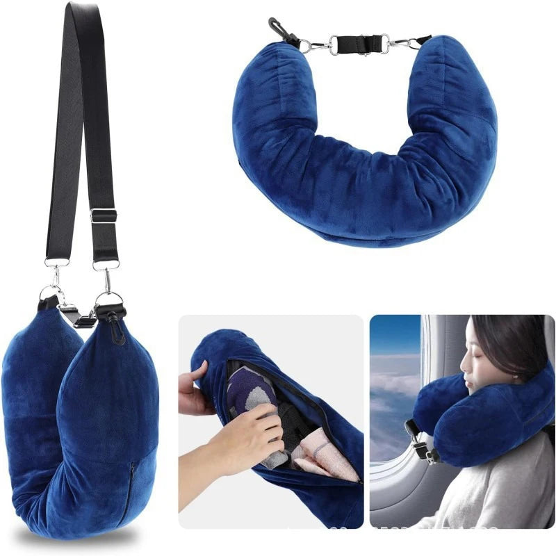 Portable Fillable Neck Pillow Space-saving Neck Travel Cushion Travel Pillow Neck Support Flight Travel Accessories