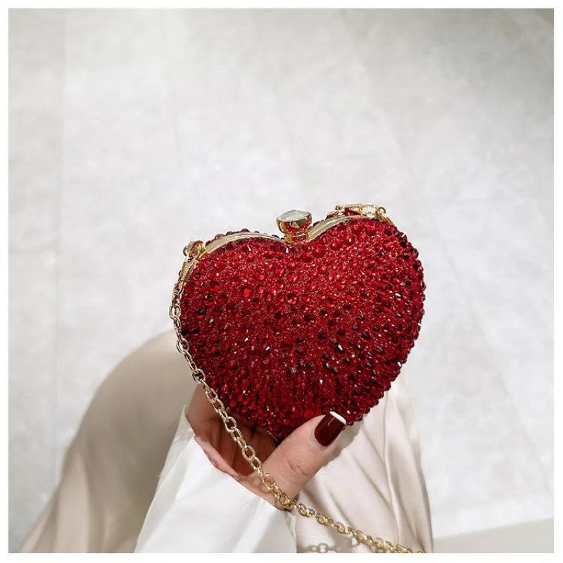 New heart-shaped diamond-embellished crossbody bag for womenminiAcrylic evening shoulder handbag
