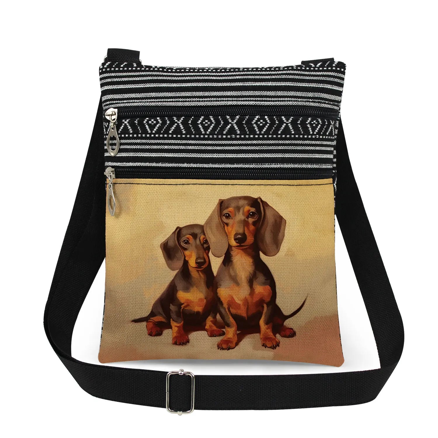 Cute Dachshund Print Crossbody Bag Female Floral Animal Shoulder Bags Fashion Outdoor Portable Double Zipper Lady Messenger Bag
