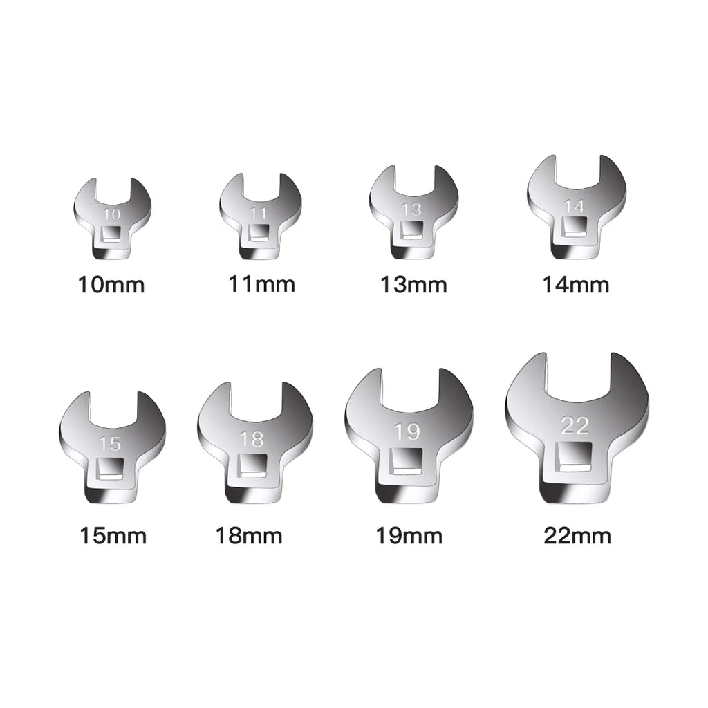 8Pcs 3/8 Inch Drive Crowfoot Wrench Set 10 to 22mm Metric/SAE Imperial Chrome Plated
