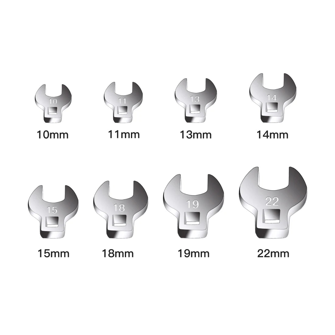8Pcs 3/8 Inch Drive Crowfoot Wrench Set 10 to 22mm Metric/SAE Imperial Chrome Plated