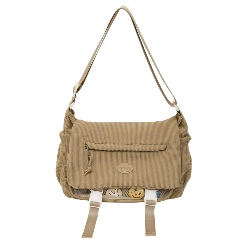 New Kawaii Itabag Winter Soft Corduroy Crossbody Bags Transparent Clear Bag Collage Student Shoulder Bag Messeger Book Bag Bolso