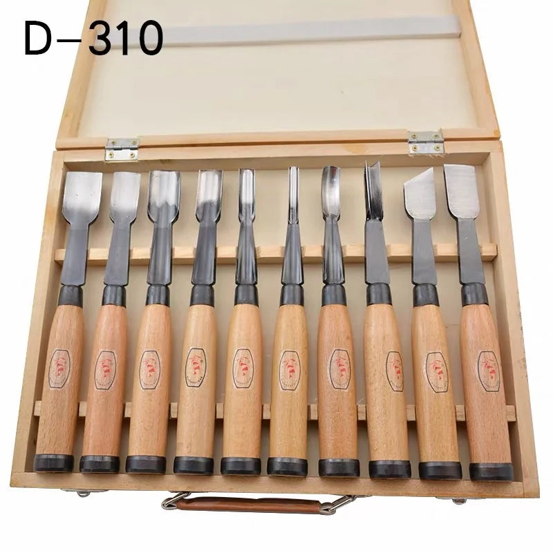 10Pieces D310 Dry Hand Wood Carving Tools Chip Detail Chisel Set Knives Tool