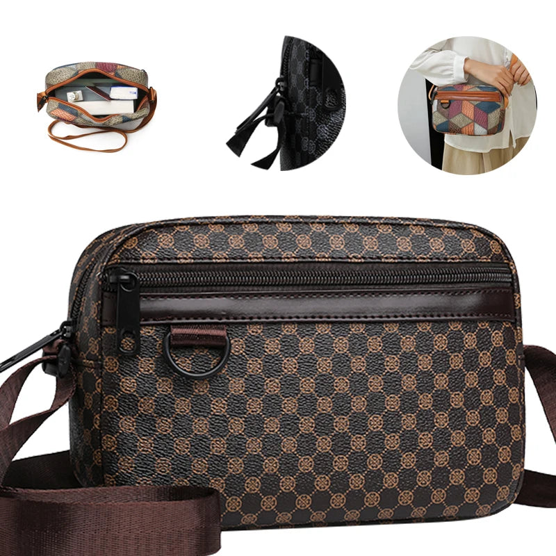 Color Block Patchwork Crossbody Pouch Smooth Zipper Closure, Portable Sling Bag for Motorbike Travel Leisure Outdoor Walks