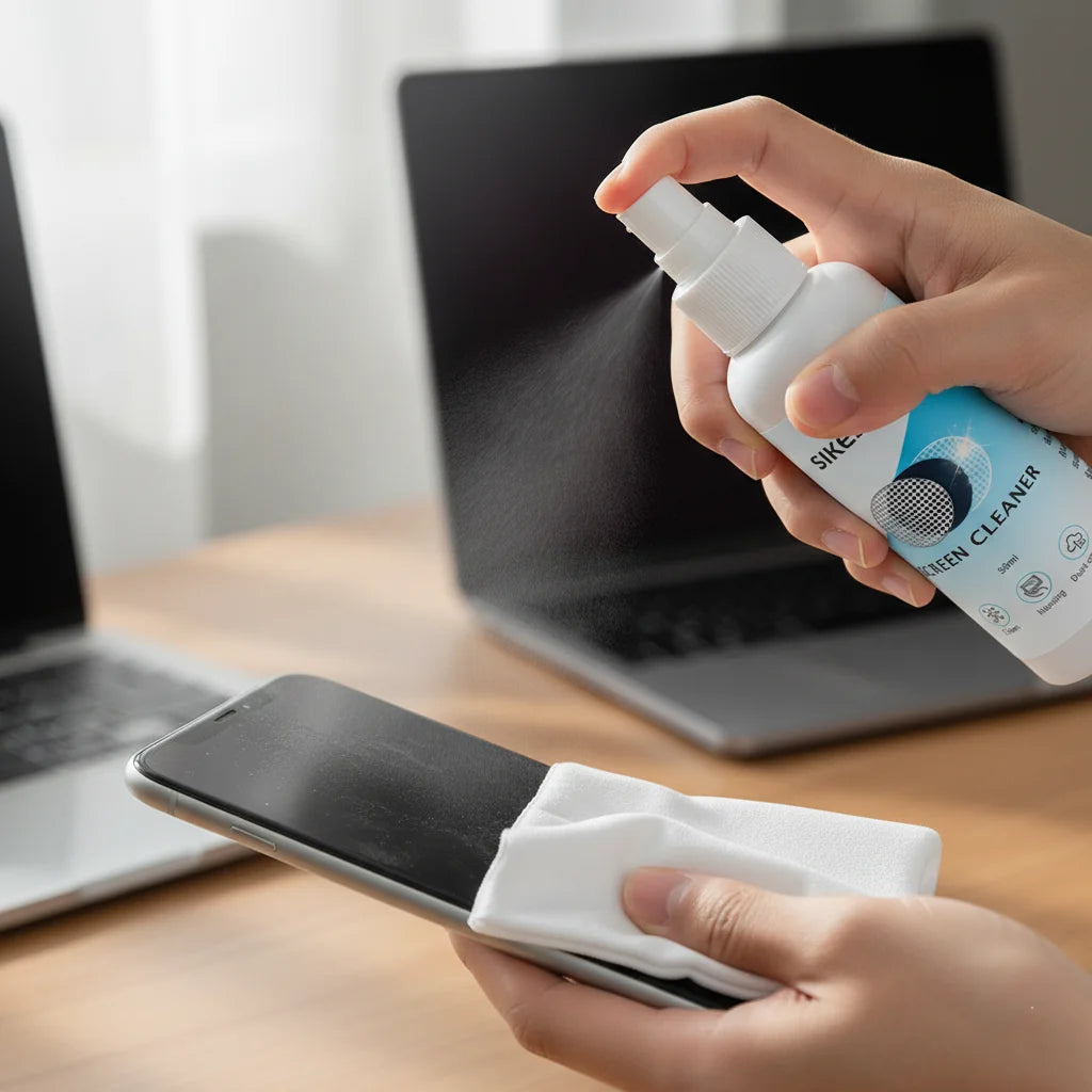 Screen Cleaner Spray + Polishing Cloth Set 50ml, Streak‑Free for Phone/Tablet/Laptop/Monitor, Removes Fingerprints, Oil & Dust