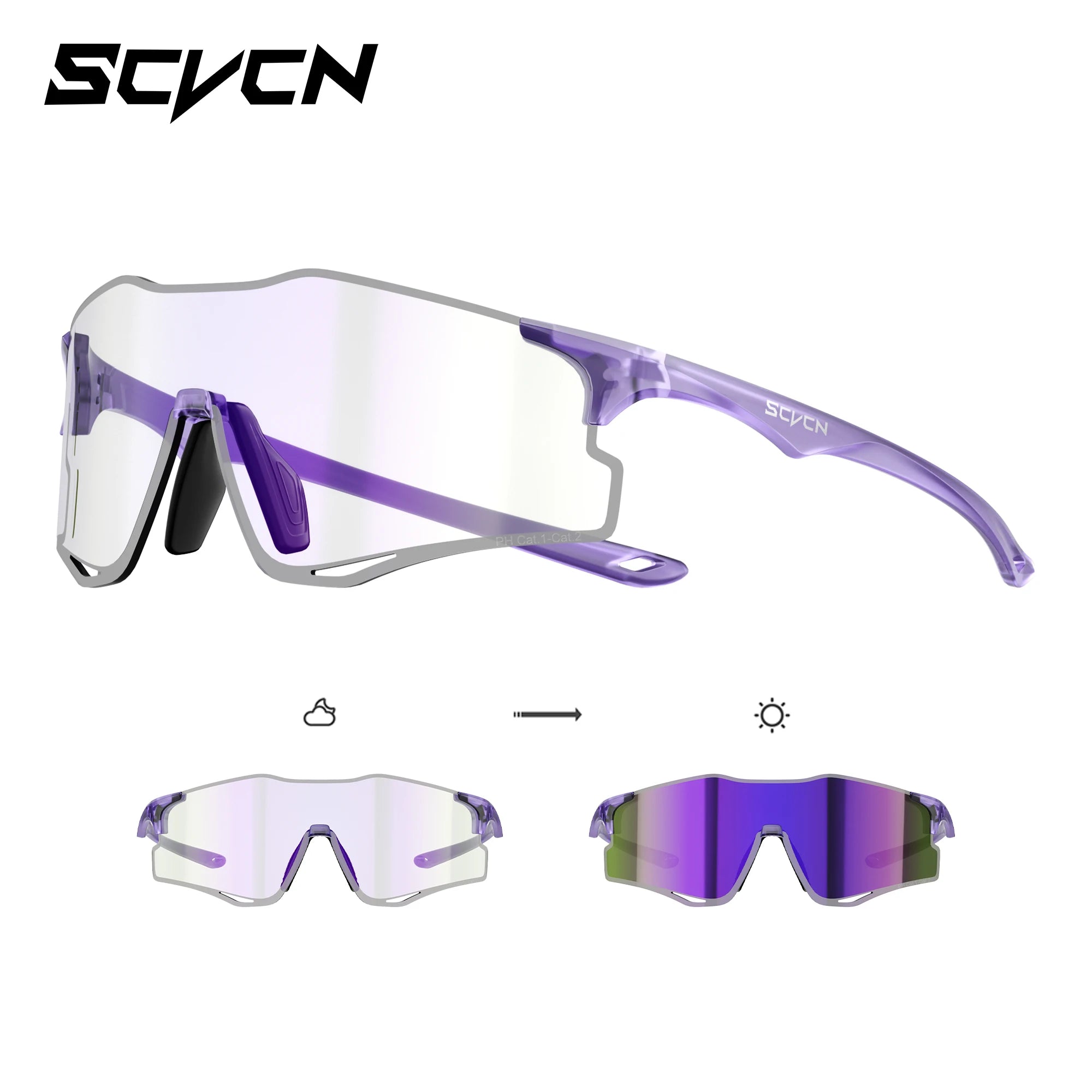 SCVCN Outdoor Photochromic Running Sunglasses Men Women Marathon Ultralight Glasses Sports Cycling Bicycle UV400 Hiking Eyewear