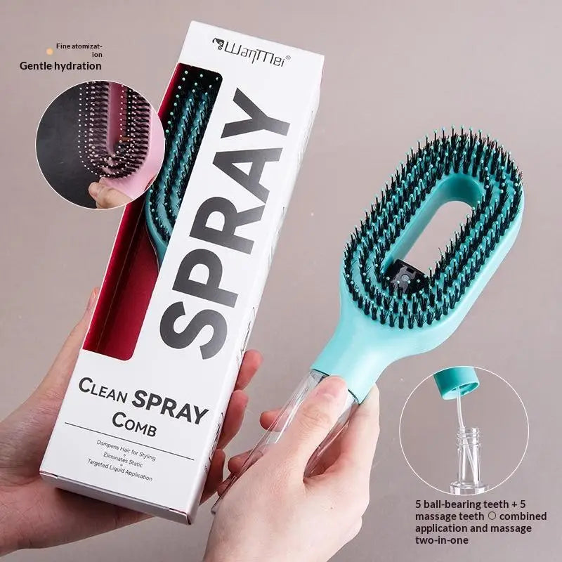 1Pcs Spray Hair Brush Refillable Liquid Water Spray Paddle Comb Anti Static Soft Bristle Hair Styling Massage Comb For Home