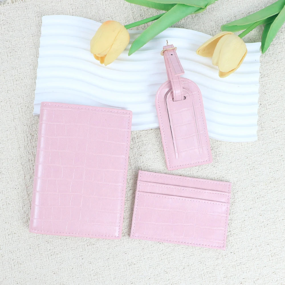 Customized name PU leather luggage tag card case passport case combination card case anti-theft travel suitcase accessories