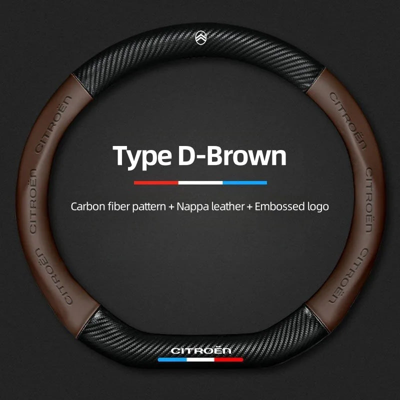 For Citroen C2 C3 C5 Aircross VTS Xsara C-Crosser Berlingo Jumpy Carbon fiber Leather Car Steering Wheel Cover Auto Accessories