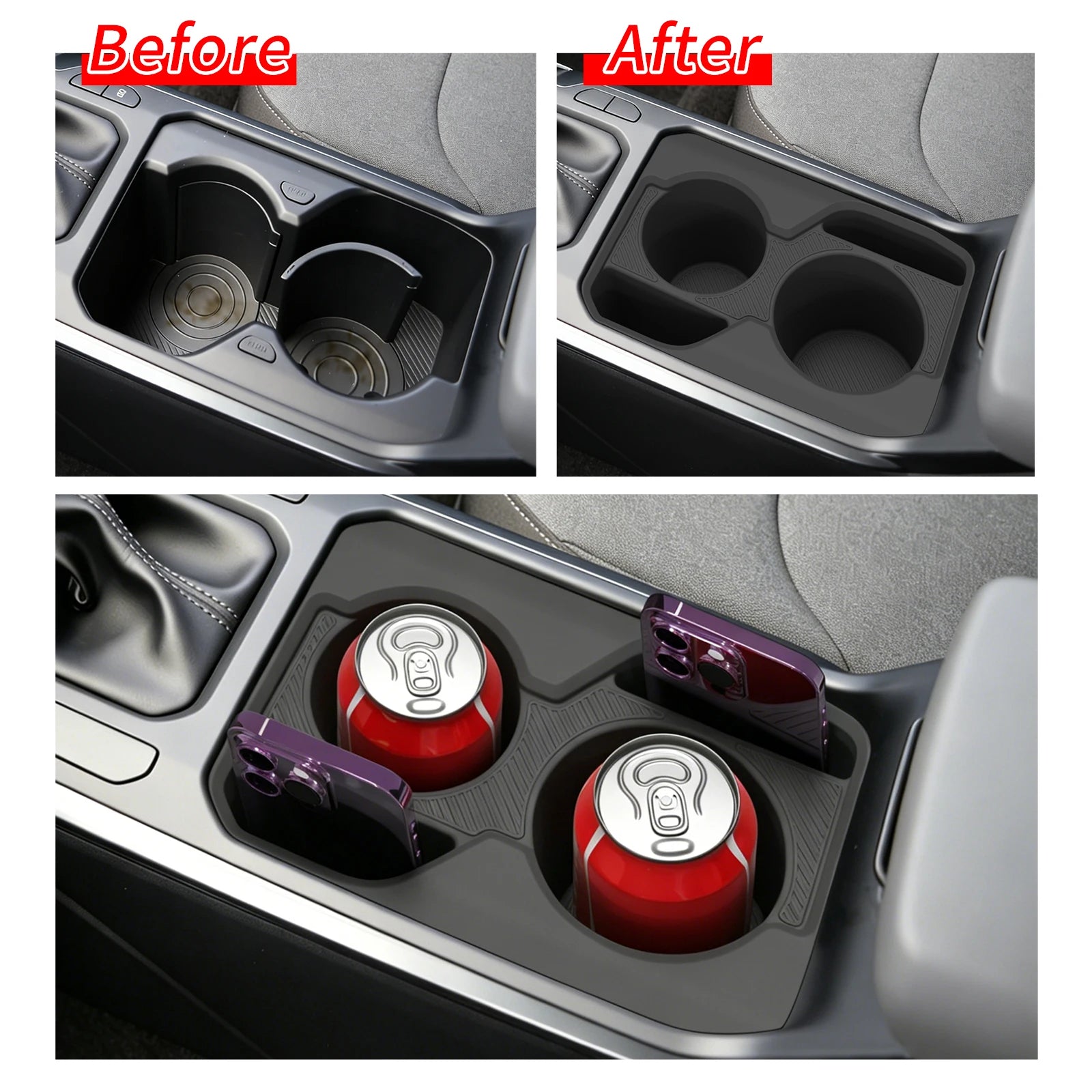 Smabee Left Hand Drive for Kia K4 2025 Center Console Cup Holder Mat Anti-Slip Insert Tray Car Interior Accessories Black