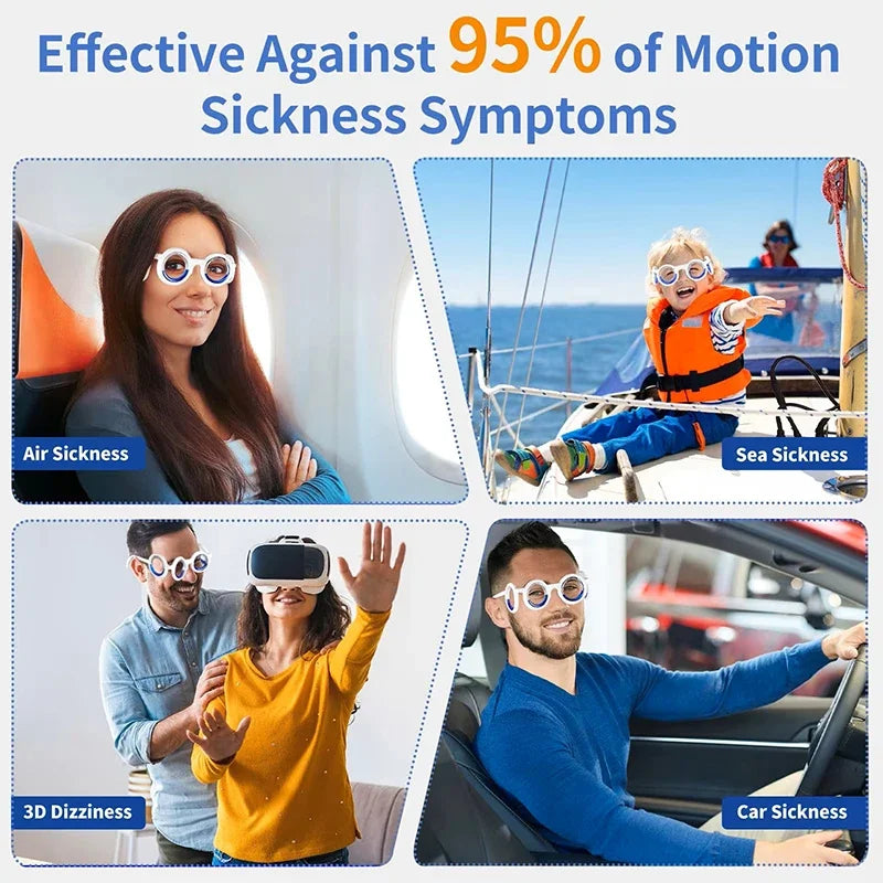 Portable Lensless Motion Sickness Glasses Lightweight Anti-Vertigo Eyewear with Liquid Ring for Travel Sea Sickness Relief